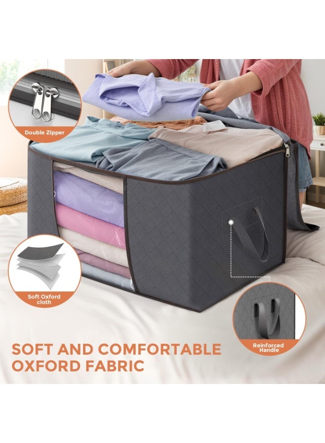 LODROC 6 Pack 90L Large Capacity Clothes Storage Bags with Zips, Storage Boxes with Lids, Reinforced Handle, Foldable, Thick Fabric, for Comforters, Clothes, Blankets, Bedding, Dark Grey - Image 4